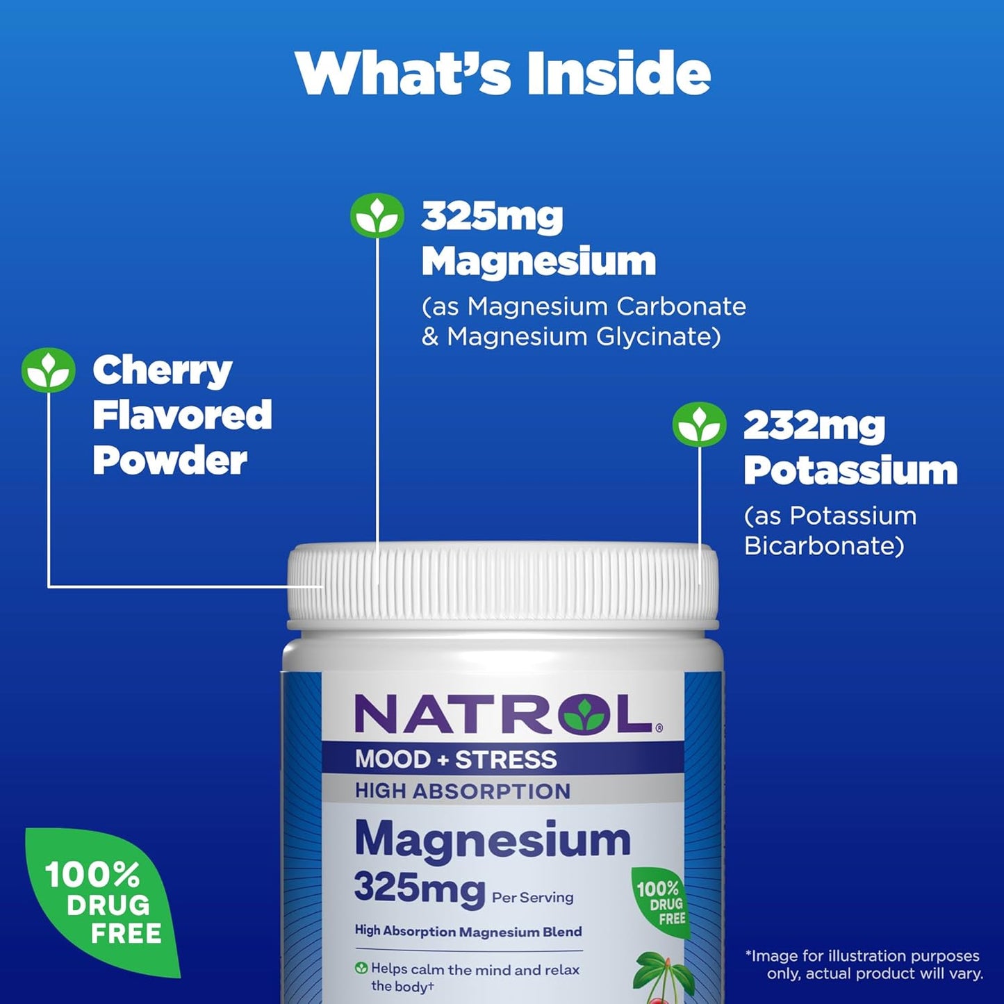 Natrol Mood + Stress Magnesium Blend with Potassium, Cherry-Flavored Powder, 45-Day Supply