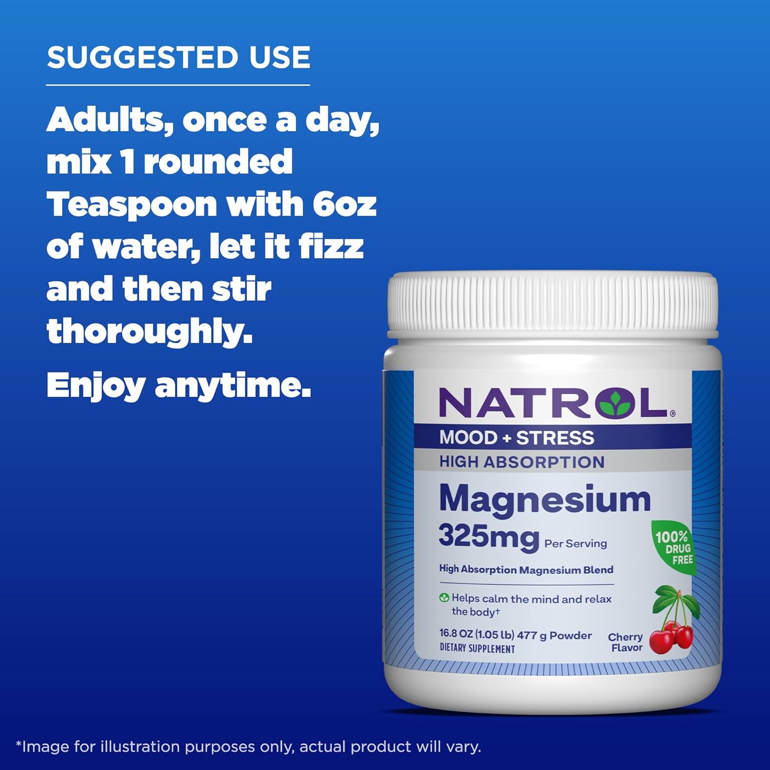 Natrol Mood + Stress Magnesium Blend with Potassium, Cherry-Flavored Powder, 45-Day Supply