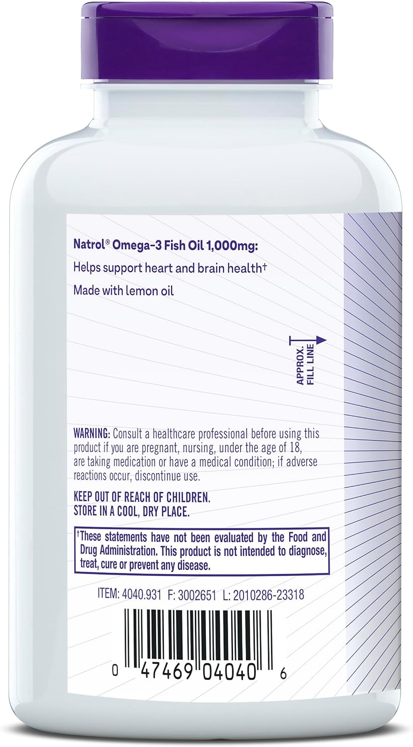 Natrol Omega-3 Fish Oil 1000mg, 150 Softgels - High Potency Essential Fatty Acids Supplement for Heart Health and Brain Function