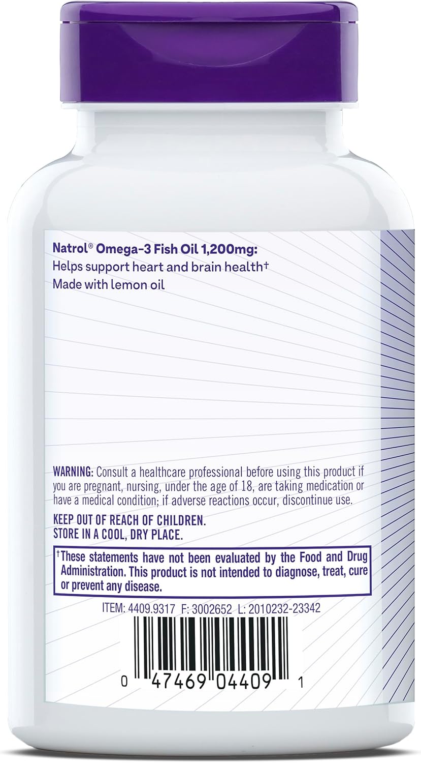 Natrol Omega-3 Fish Oil Softgels 1200mg Dietary Supplement for Heart Health - 60 Count