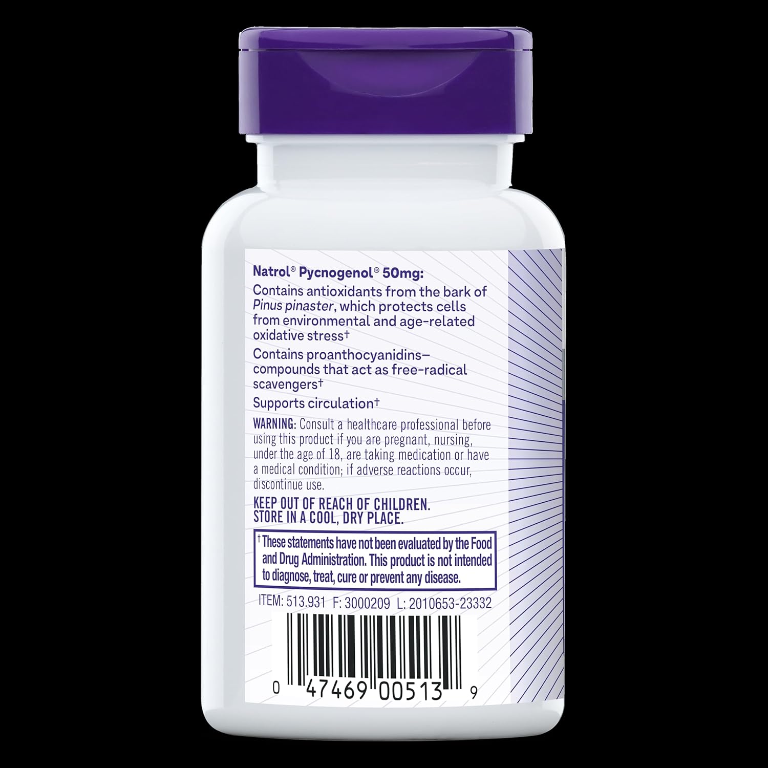 Natrol Pycnogenol Capsules 50mg - Antioxidant Supplement with European Maritime Pine Bark Extract for Cellular Protection & Circulation Support - 60 Count