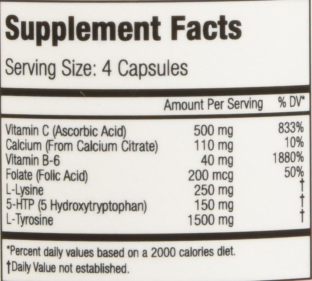 Nattura 5-HTP Supreme Capsules for Positive Mood, Relaxation, and Appetite Control - 90 Count with 5-HTP, L-Tyrosine, L-Lysine, and Vitamins