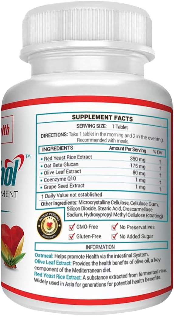 Naturachol Vegan Cholesterol Support Formula with Red Yeast Rice Extract, CoQ10, and Grape Seed Extract - 90 Tablets