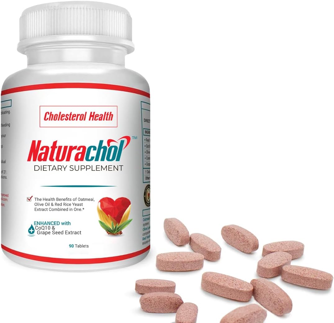 Naturachol Vegan Cholesterol Support Formula with Red Yeast Rice Extract, CoQ10, and Grape Seed Extract - 90 Tablets