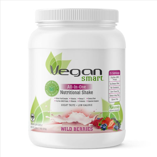 Naturade Vegansmart Wild Berries Plant Based Protein Powder - All-in-One Nutritional Shake Blend - Gluten Free & Non-GMO - 15 Servings