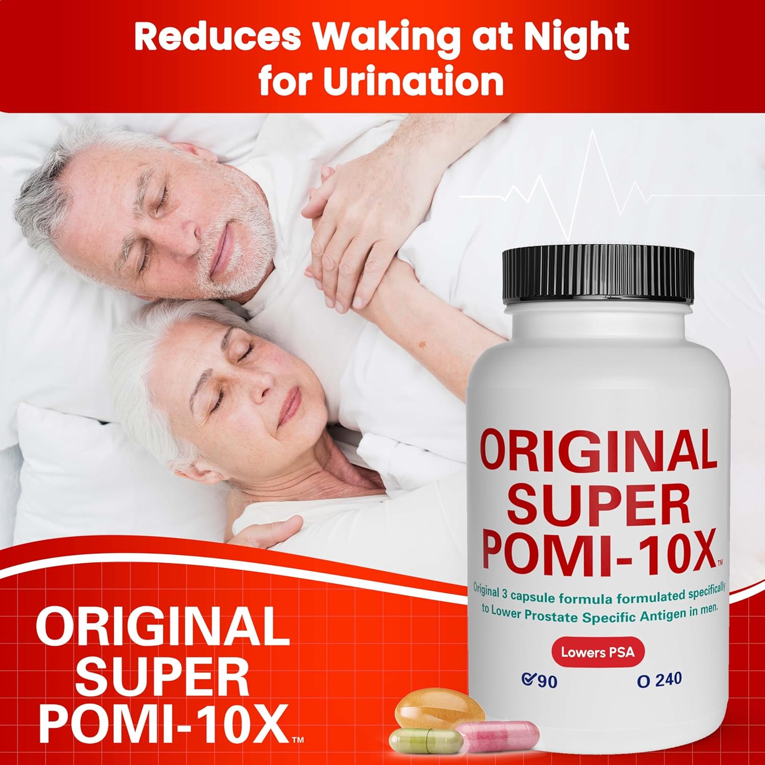 Natural 10X Prostate Support Supplement for Men - Herbal Blend with Pomegranate, Turmeric, Green Tea - Promotes Wellness & Bladder Health - Non-GMO, Gluten-Free, Soy-Free - 90 Capsules