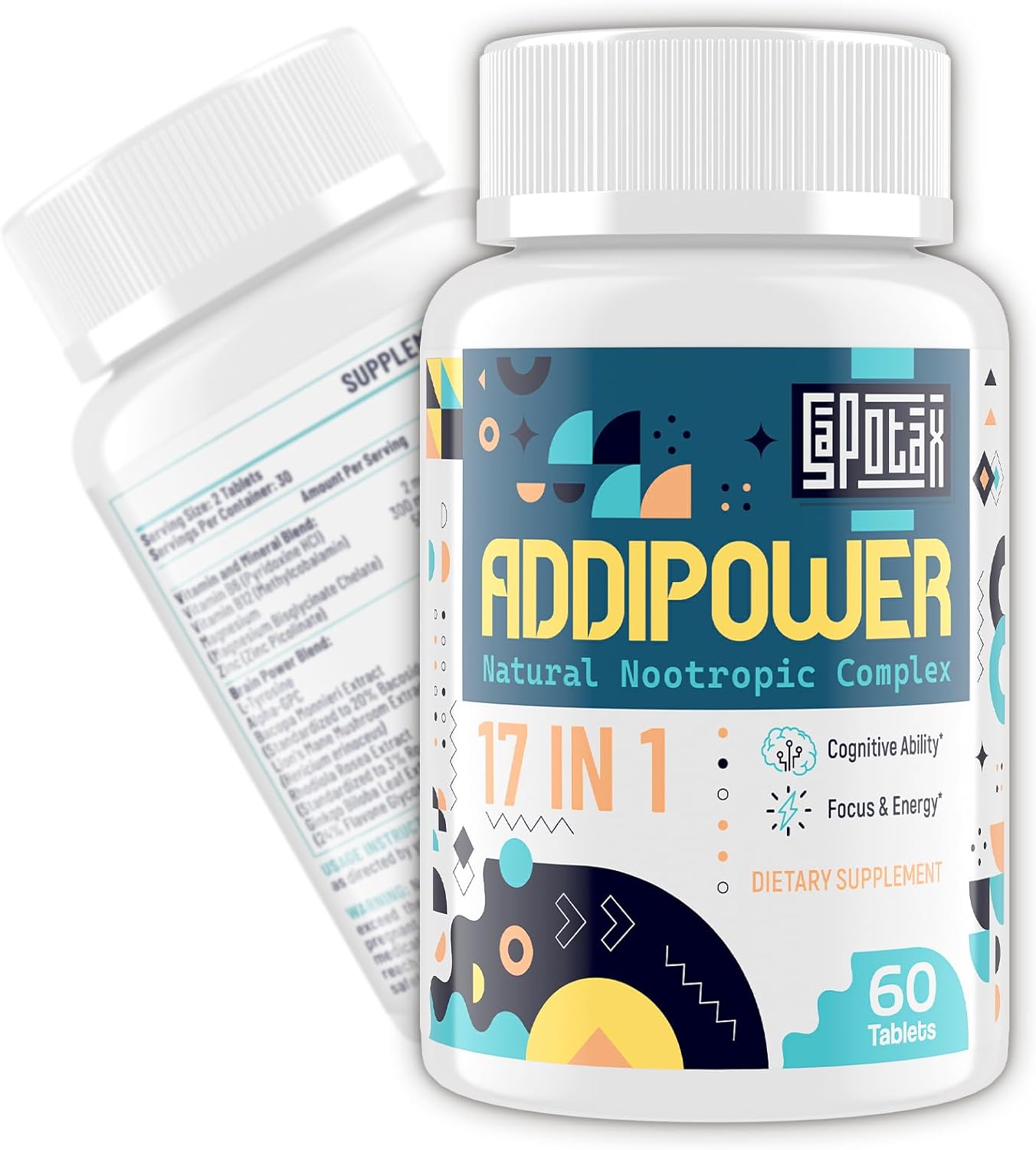 Natural 17-in-1 Nootropic Brain Supplement for Memory, Focus, and Mental Clarity - Herbal Extracts, Vitamins, Amino Acids - 60 Tablets