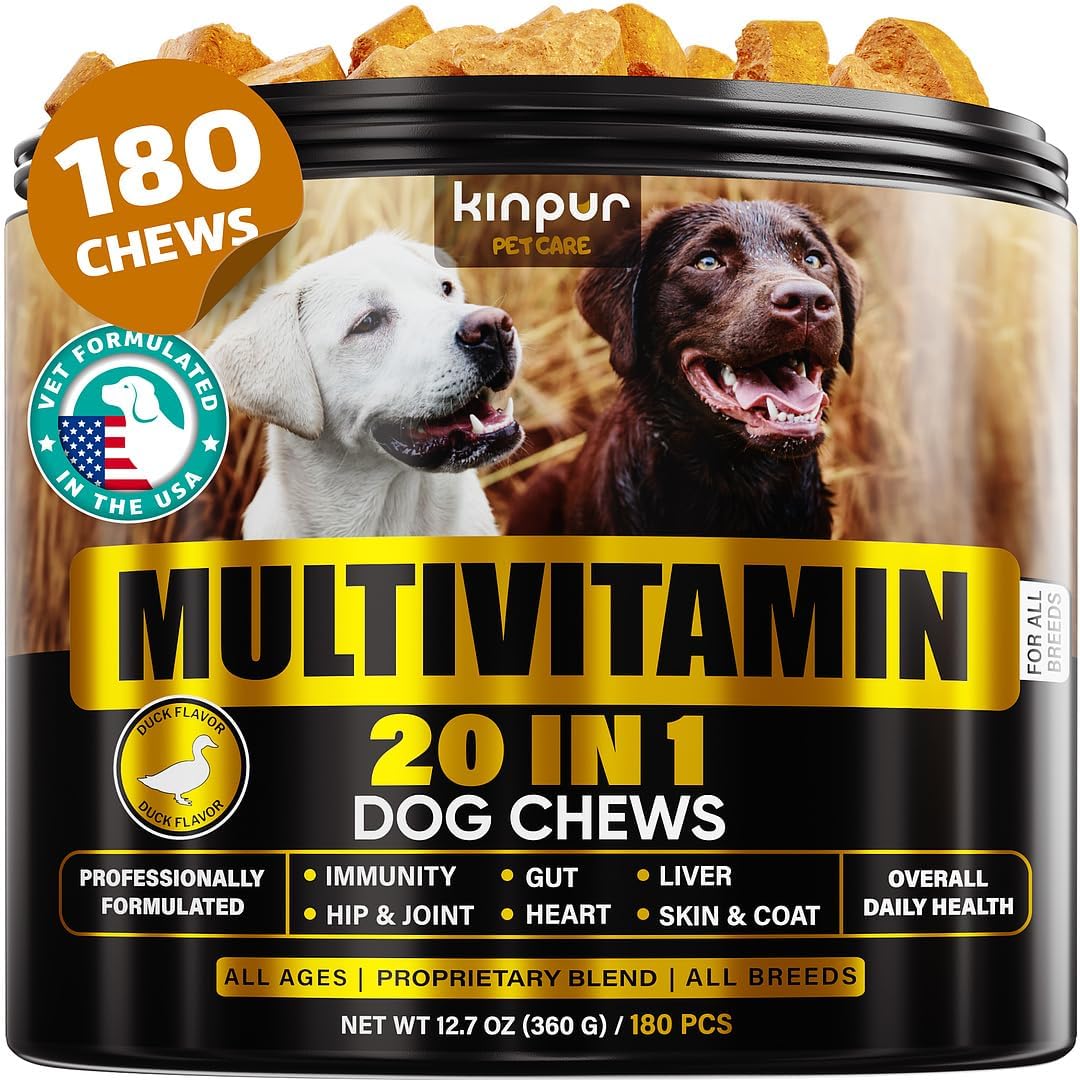 Natural 20-in-1 Dog Multivitamin Supplements for Immunity, Digestion, Joint & Heart Health - With Biotin, Msm, Cranberry, Glucosamine - 180 Chews