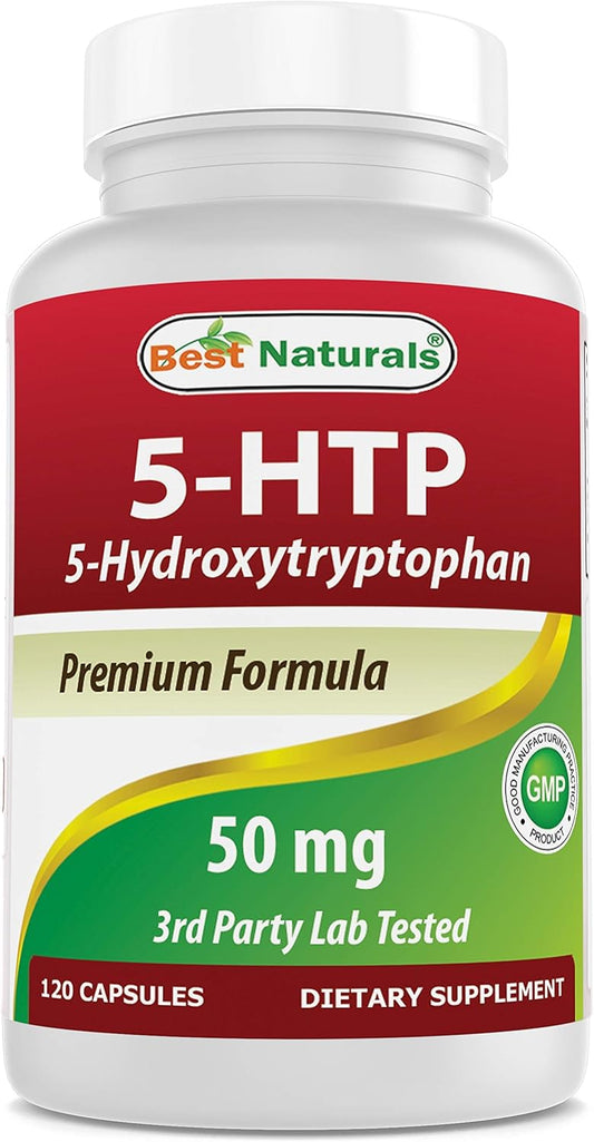 Natural 5-HTP Capsules for Relaxation and Restful Sleep - 120 Capsules, 50mg - Top Choice