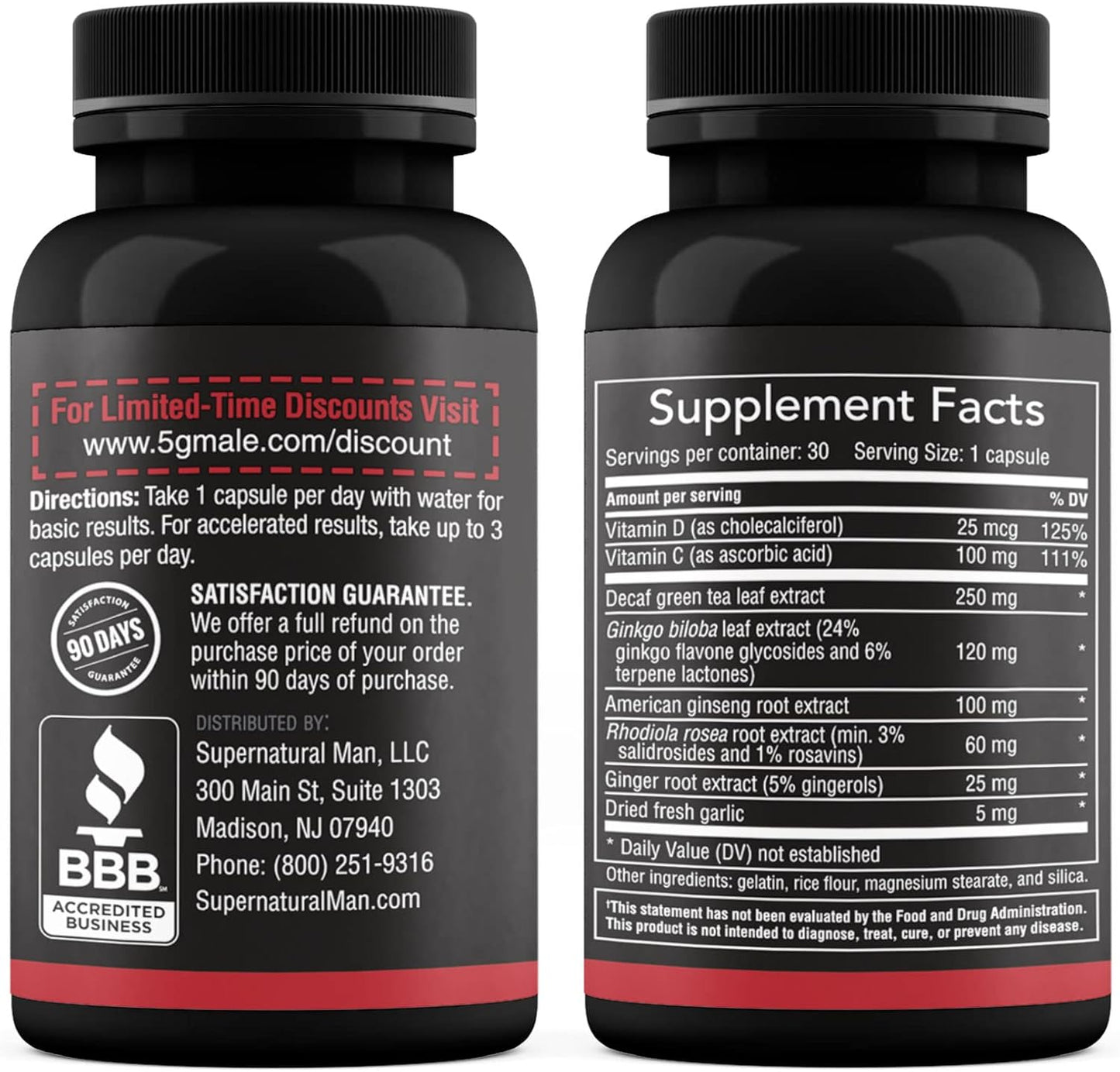 Natural 5G Male Supplement for Enhanced Blood Flow, Stamina, Strength, and Endurance - Ginseng, Garlic, Ginkgo, Ginger Root, Vitamin D - Supports Healthy Males - 90 Capsules