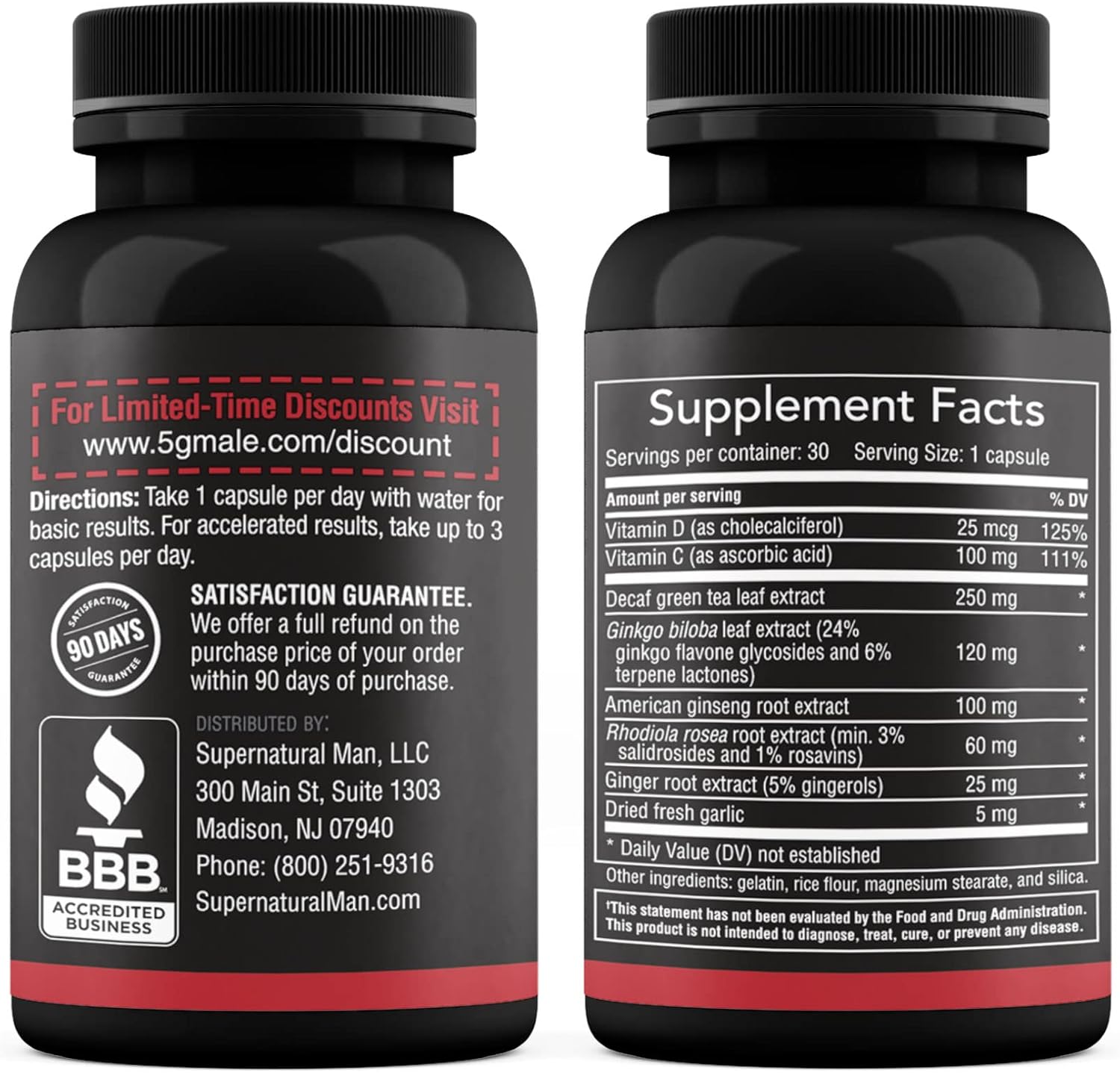 Natural 5G Male Supplement for Enhanced Blood Flow, Stamina, Strength, and Endurance - Ginseng, Garlic, Ginkgo, Ginger Root, Vitamin D - Supports Healthy Males - 90 Capsules