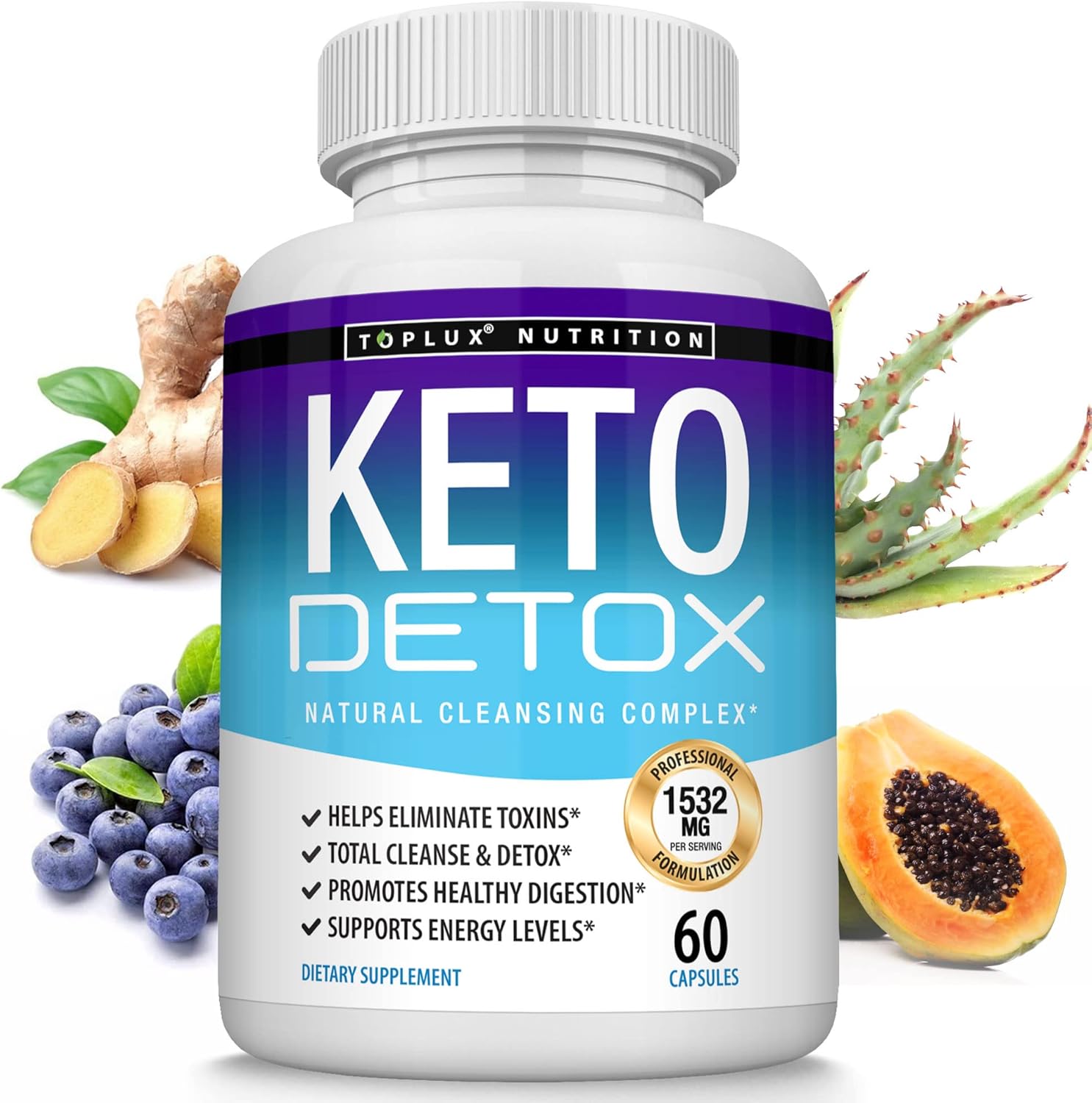 Natural Acai Colon Cleanser Formula - Toplux Keto Detox Pills for Men and Women - Advanced Cleansing Extract to Flush Toxins and Excess Waste - 60 Capsules