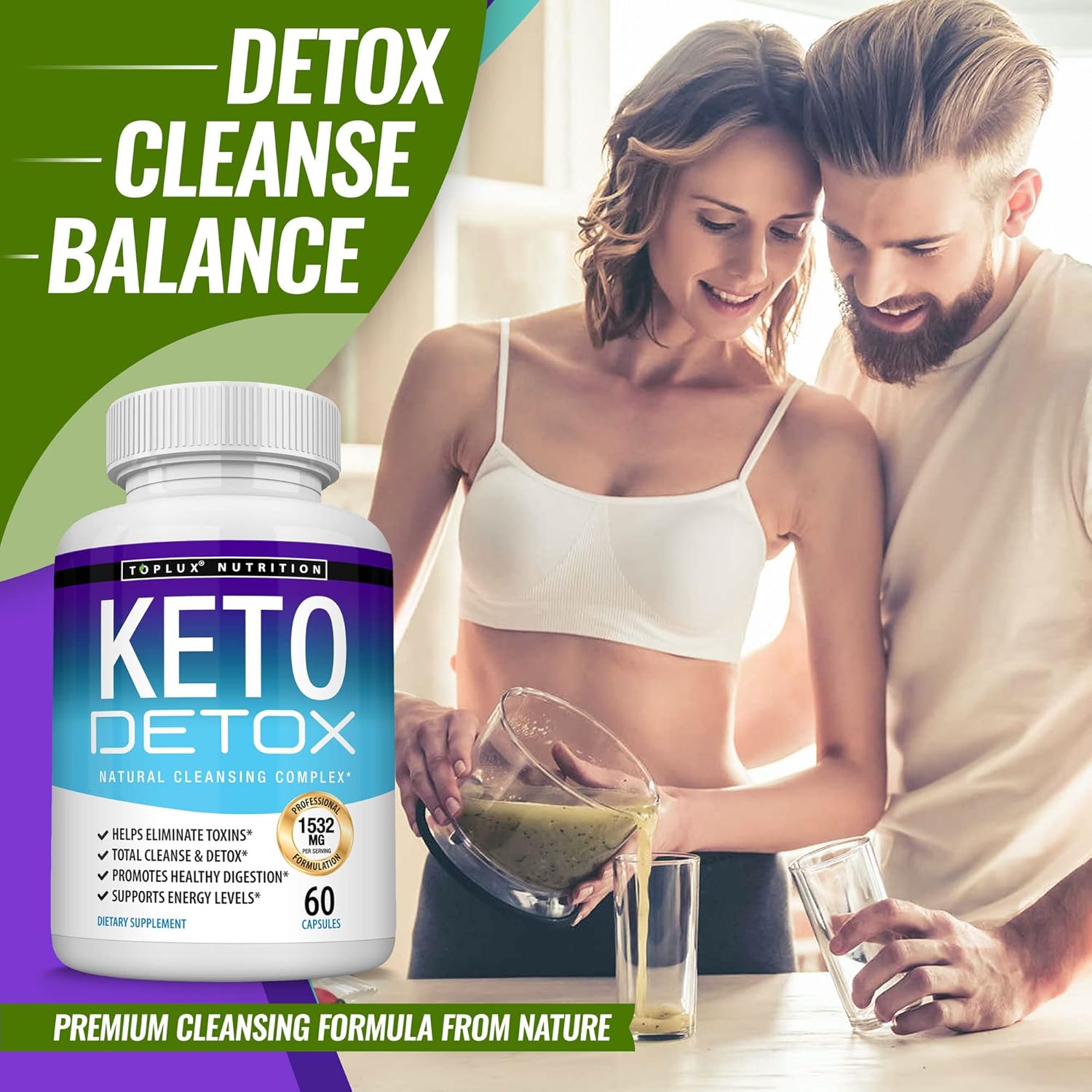 Natural Acai Colon Cleanser Formula - Toplux Keto Detox Pills for Men and Women - Advanced Cleansing Extract to Flush Toxins and Excess Waste - 60 Capsules