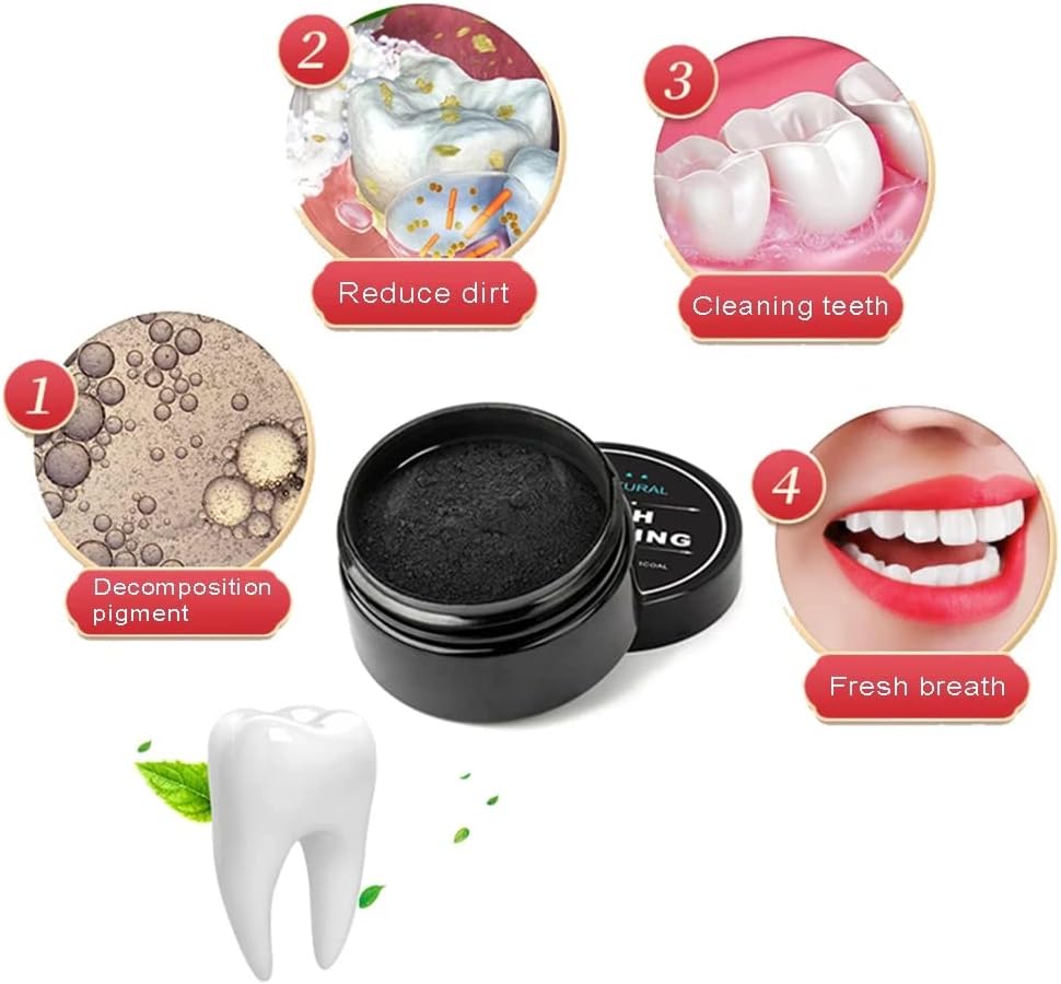 Natural Activated Charcoal Teeth Whitening Set with Bamboo Brush - 2-Pack Oral Care Powder