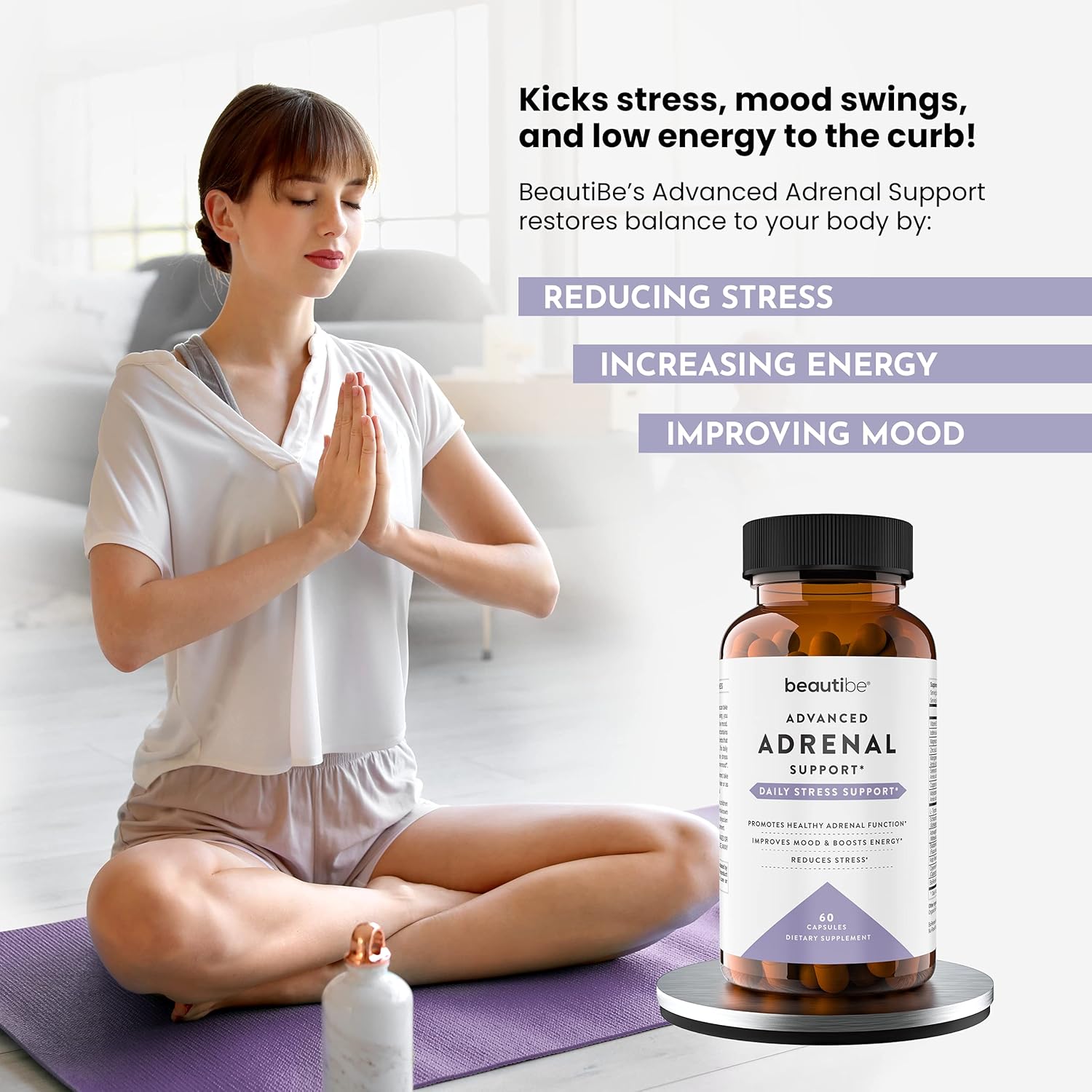 Natural Adrenal Support Supplement for Stress Relief and Energy - Cortisol Manager for Men and Women - Mood and Energy Booster with Ashwagandha & L-Tyrosine - 60 Non-GMO Capsules