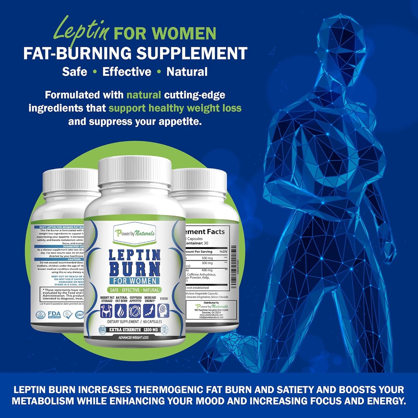 Natural Advanced Leptin Supplements for Women - African Mango Weight Loss - Gluten-Free & Vegetarian - 60 Capsules