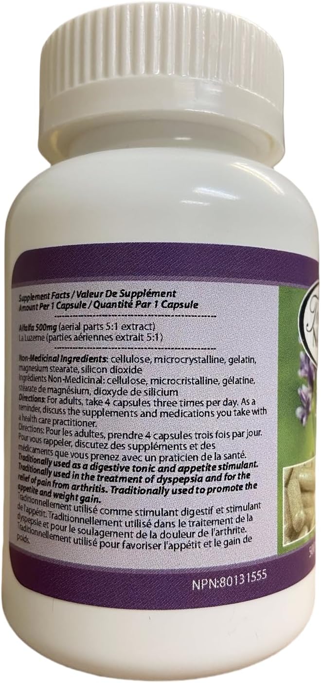 Natural Alfalfa Supplement Capsules - 500mg, 250 Count, Vitamin & Mineral-Rich, Boosts Energy, Digestive Health