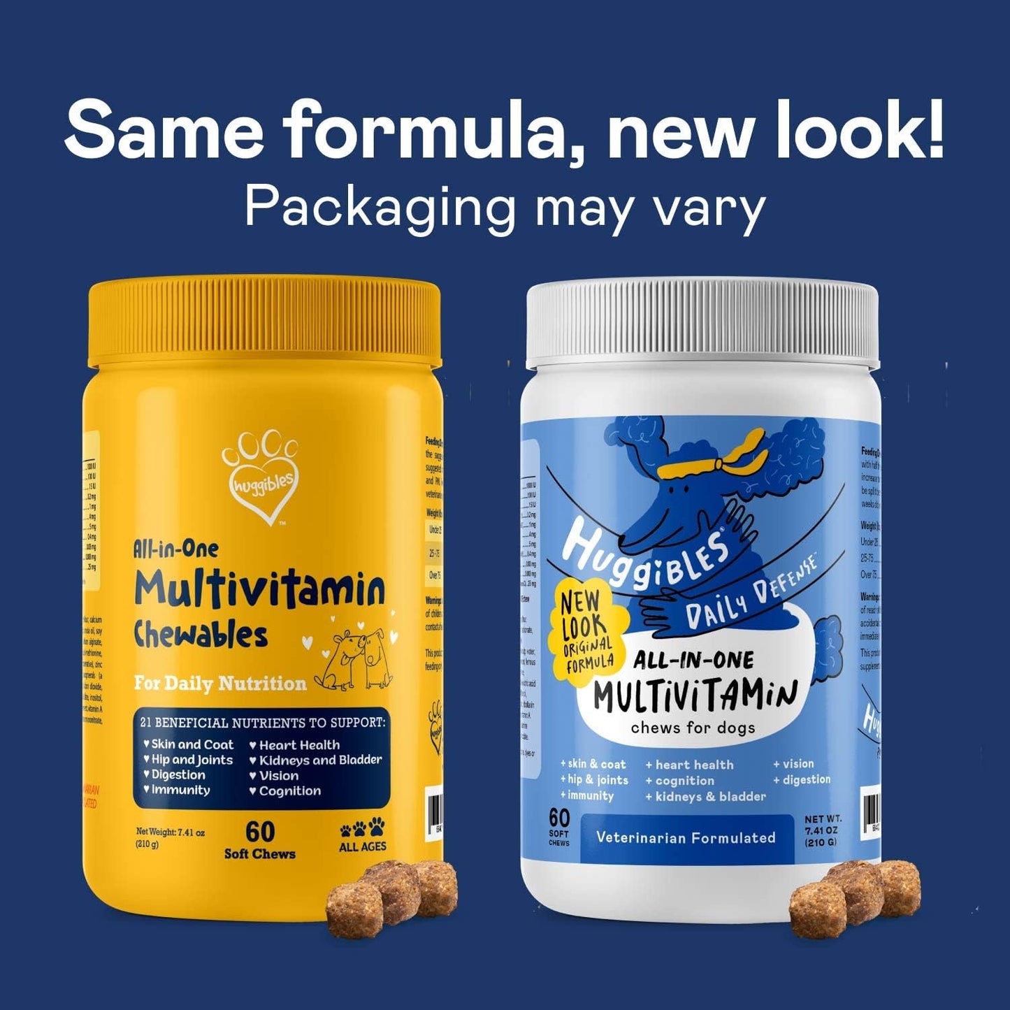 Natural All-in-One Dog Multivitamin with Fish Oil, Iron, Calcium, Vitamin E, C & B12 for Joint, Immune, & Vision Support - Chewable Supplement by Huggibles