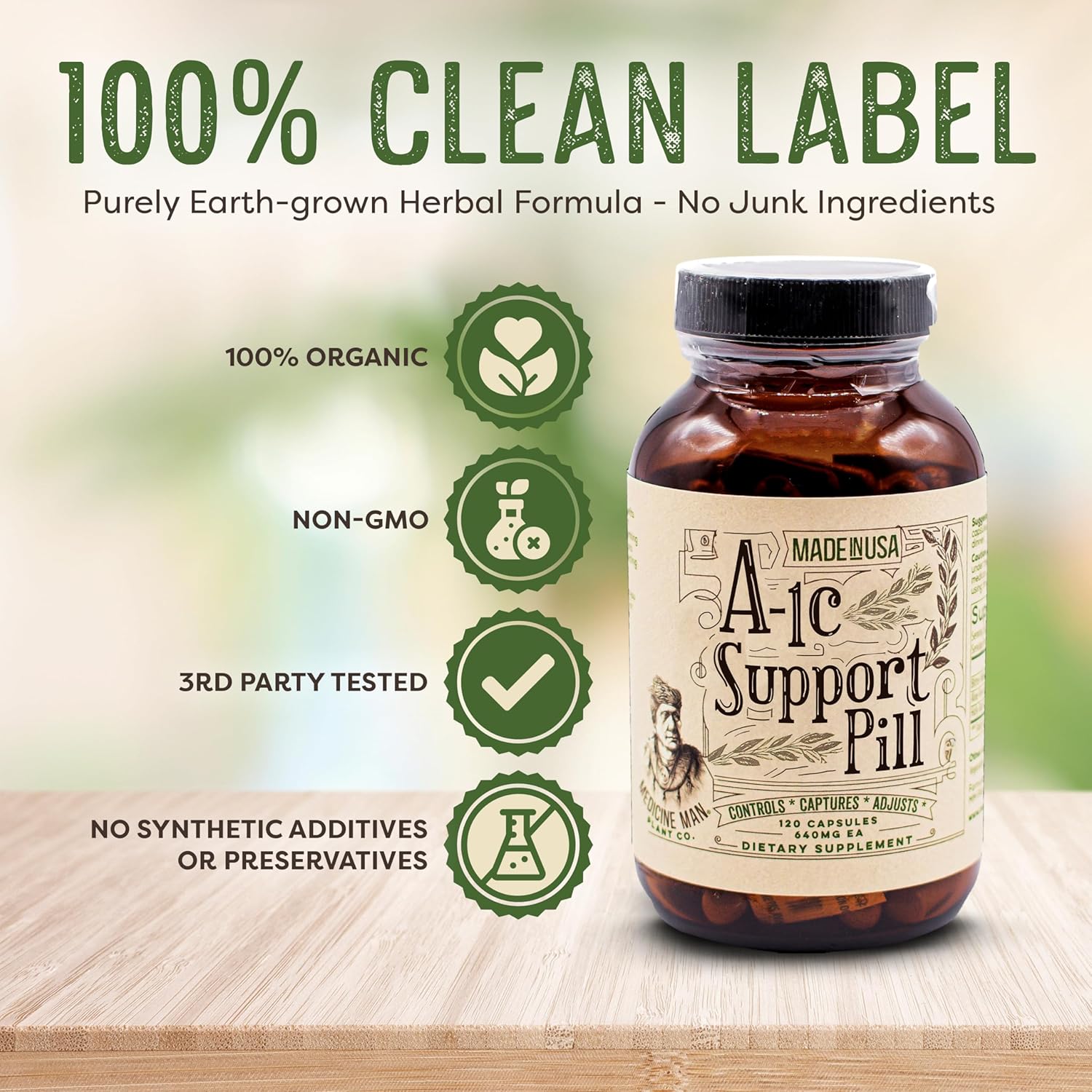 Natural and Organic A-1C Support Capsules with Bitter Melon, Holy Basil, and Aloe Vera Extract - Non-GMO Herbal Formula by Medicine Man Plant Co (120 ct)