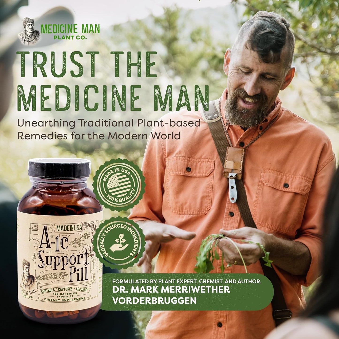 Natural and Organic A-1C Support Capsules with Bitter Melon, Holy Basil, and Aloe Vera Extract - Non-GMO Herbal Formula by Medicine Man Plant Co (120 ct)