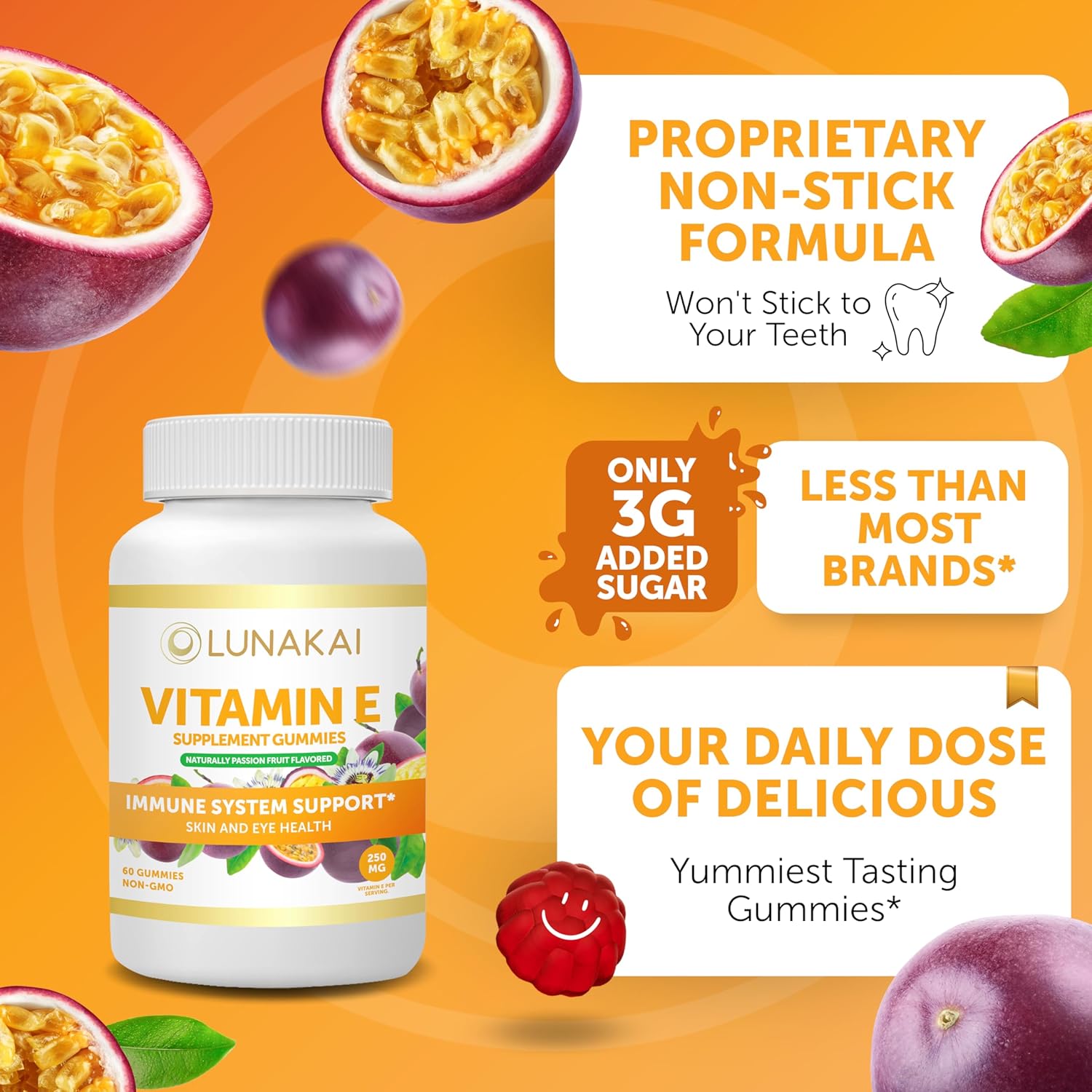 Natural Anti-Aging Collagen & Vitamin E Gummies Bundle for Men & Women - Non-GMO with Vitamin C - 250mg VIT E - Lunakai