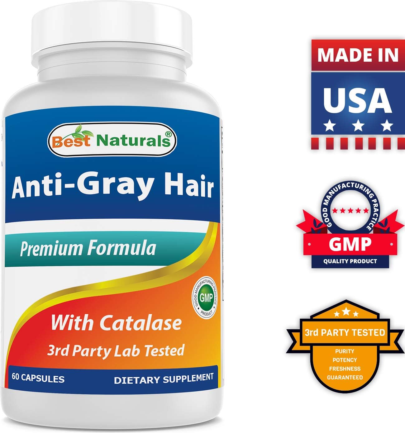 Natural Anti-Gray Hair Formula with 500mg Ashwagandha Extract - Top Quality Supplement