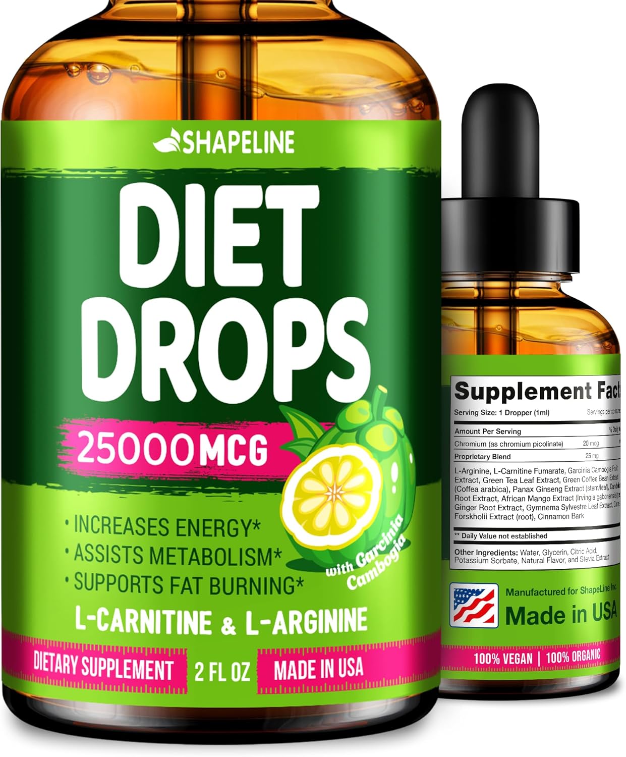 Natural Appetite Suppressant Diet Drops for Women & Men - USA Made Metabolism Booster with Garcinia Cambogia - 2 Fl Oz
