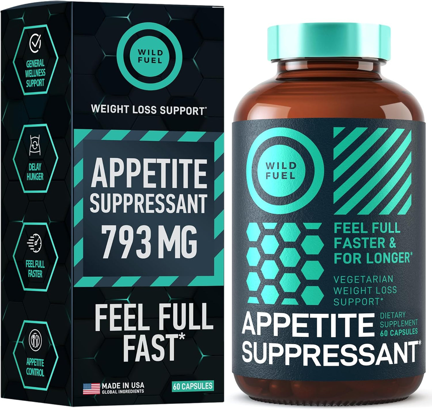 Natural Appetite Suppressant for Weight Loss - Fast-Acting Diet Pills for Women and Men - Garcinia Cambogia, Glucomannan, White Kidney Bean - 60 Veggie Capsules