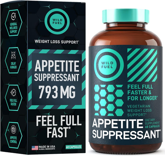 Natural Appetite Suppressant for Weight Loss - Fast-Acting Diet Pills for Women and Men - Garcinia Cambogia, Glucomannan, White Kidney Bean - 60 Veggie Capsules