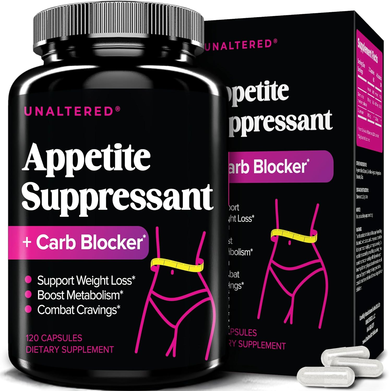Natural Appetite Suppressant for Women - Supports Weight Loss, Curbs Cravings, & Boosts Fullness - Vegan Dietary Supplement with Chromium Picolinate & Glucomannan - 120 Capsules