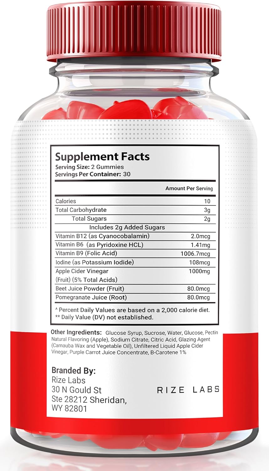 Natural Apple Cider Vinegar Gummies for Advanced Slimming Formula - 500mg (60 Gummies) - Rize Labs Trinity Keto+ACV