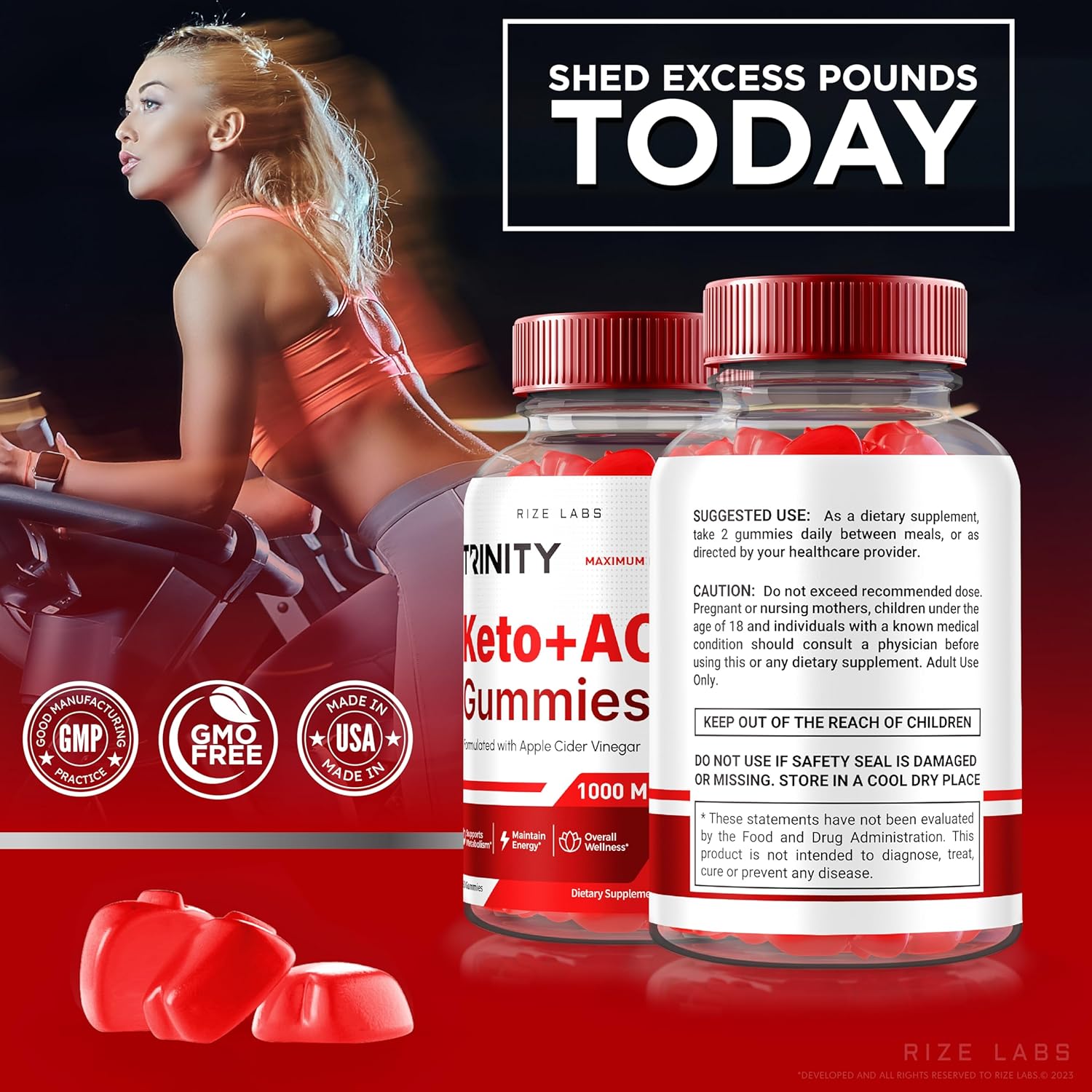 Natural Apple Cider Vinegar Gummies for Advanced Slimming Formula - 500mg (60 Gummies) - Rize Labs Trinity Keto+ACV