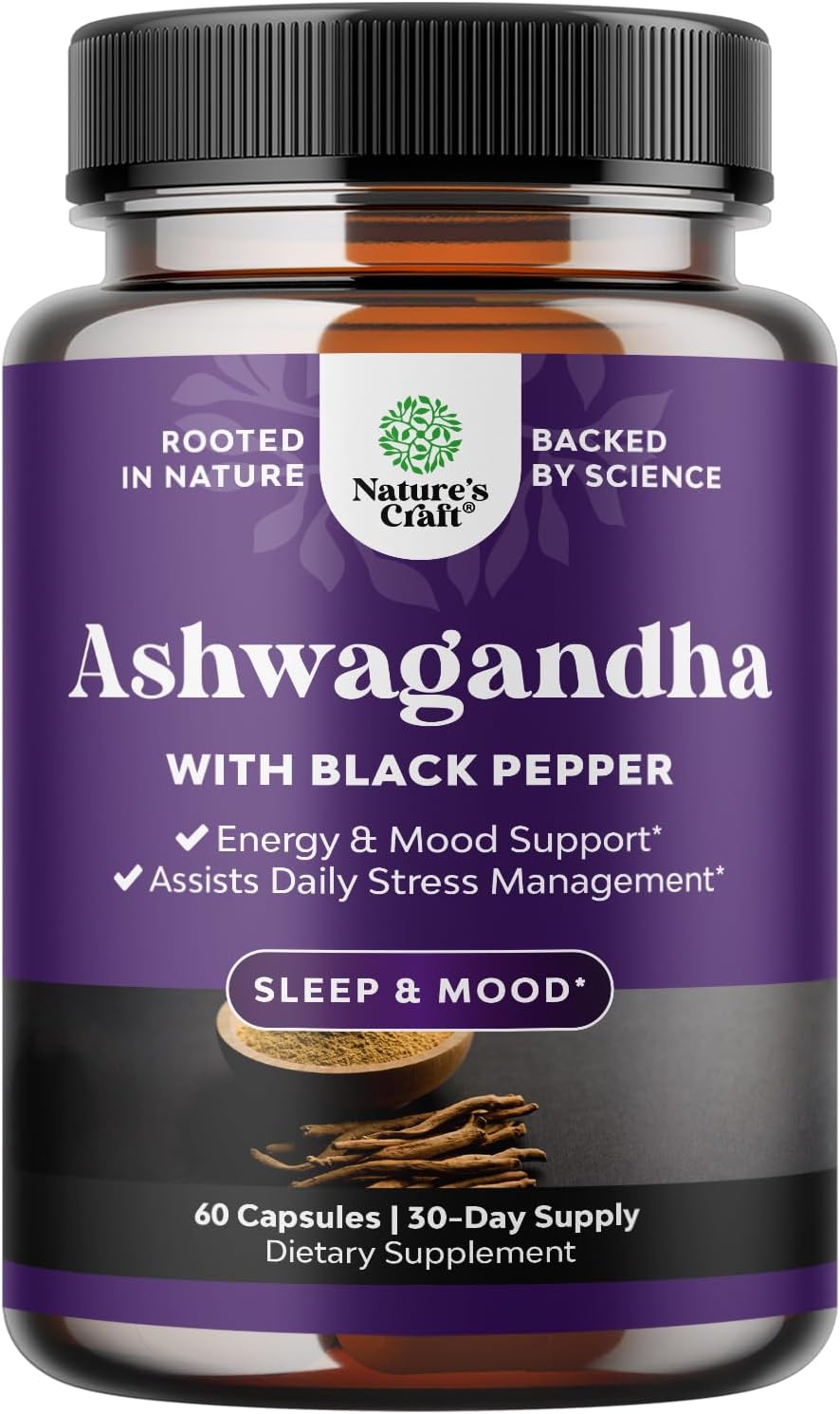 Natural Ashwagandha Root Capsules for Better Sleep, Mood, and Immune System – Withania Somnifera Supplement for Men and Women by Natures Craft