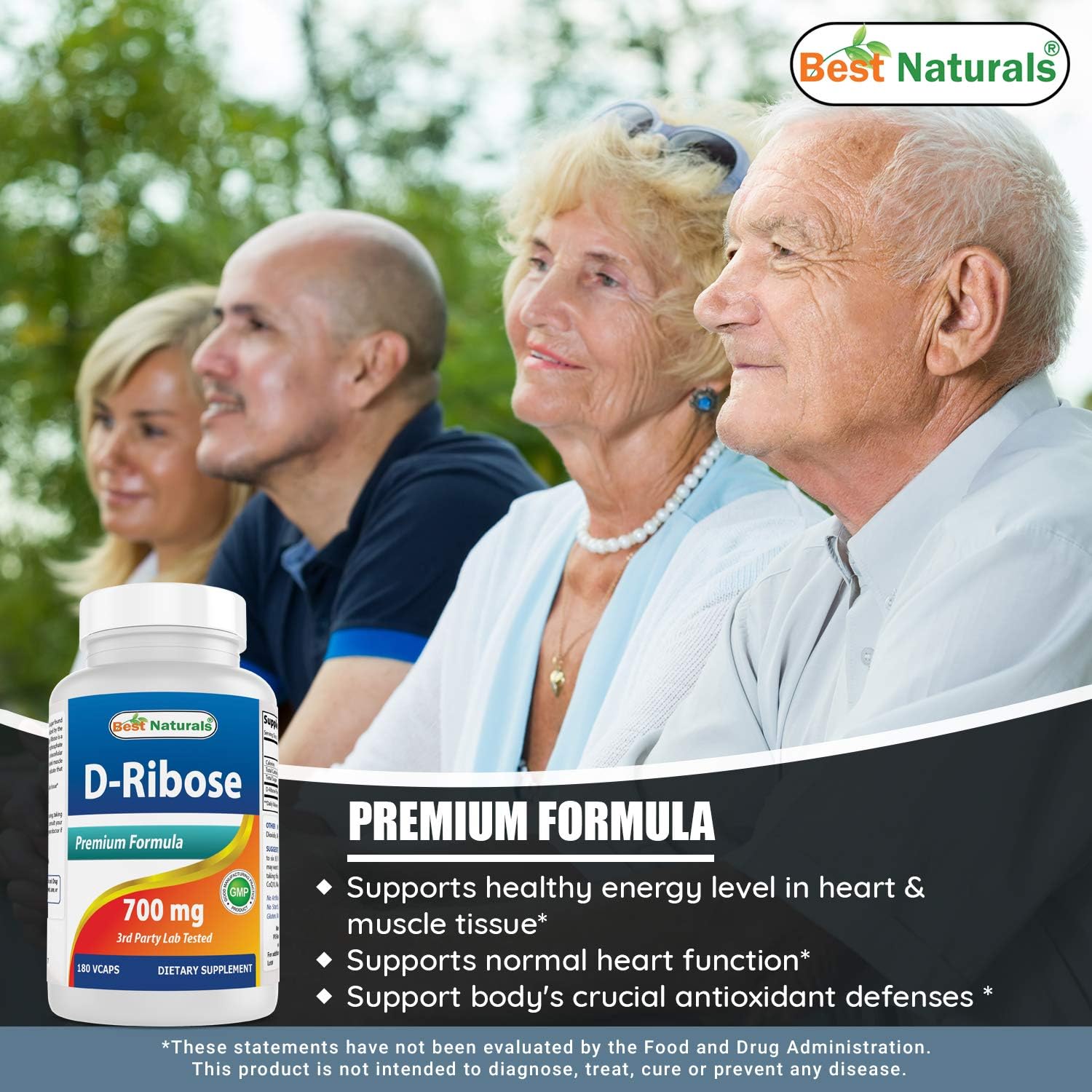 Natural ATP Energy Production Supplement - Best Naturals D-Ribose 700mg 180 Vcaps - USA GMP Certified - Third Party Tested for Purity - Guaranteed Quality!