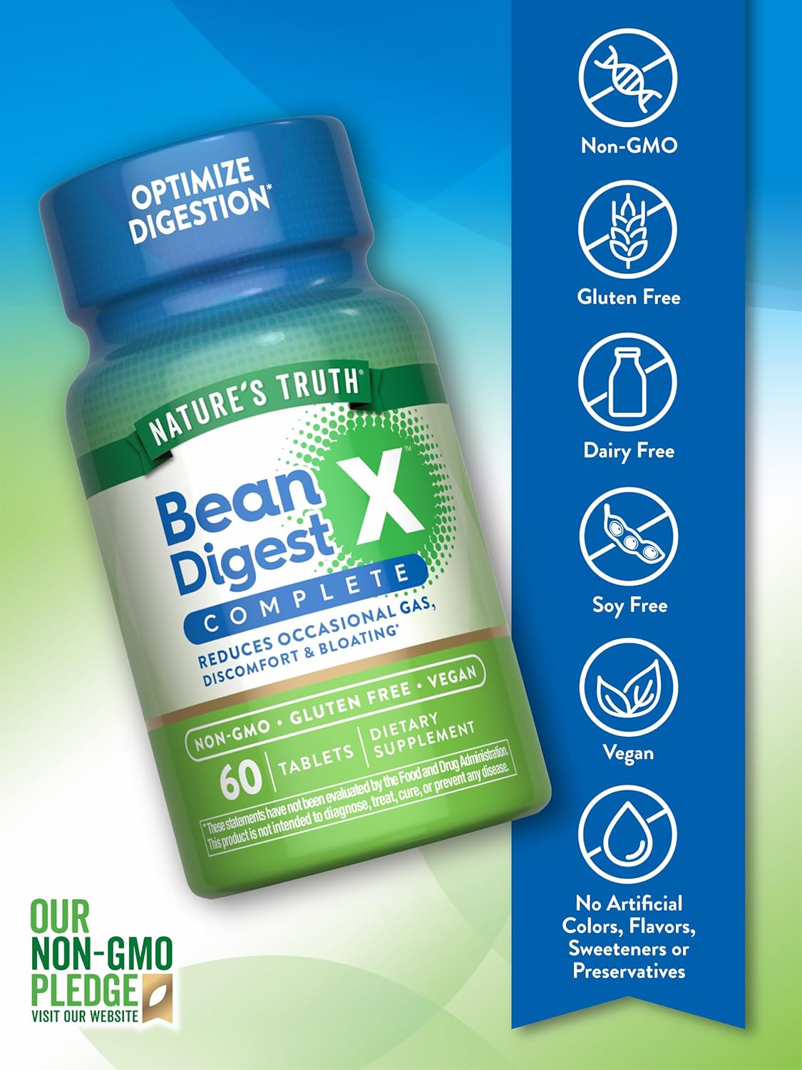 Natural Bean Digestive Enzyme Pills | 60 Tablets | Vegan, Non-GMO & Gluten-Free Supplement
