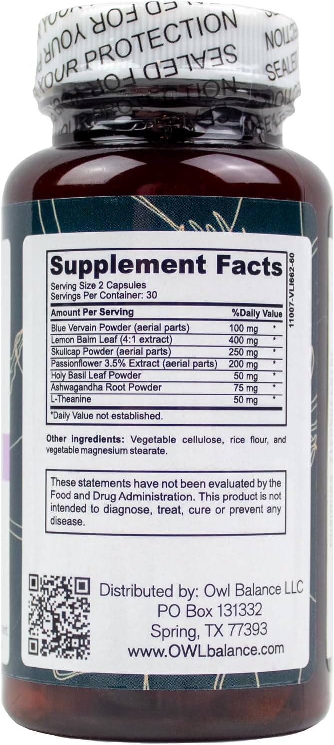 Natural Berry Stress Supplement with Ashwagandha, L-Theanine, Holy Basil, Skullcap, Passionflower & Lemon Balm for Mood, Focus & Relief - Vegan & Non-GMO - 60 Capsules