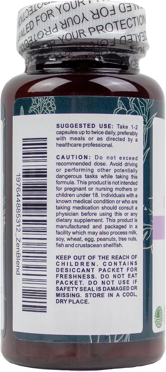 Natural Berry Stress Supplement with Ashwagandha, L-Theanine, Holy Basil, Skullcap, Passionflower & Lemon Balm for Mood, Focus & Relief - Vegan & Non-GMO - 60 Capsules
