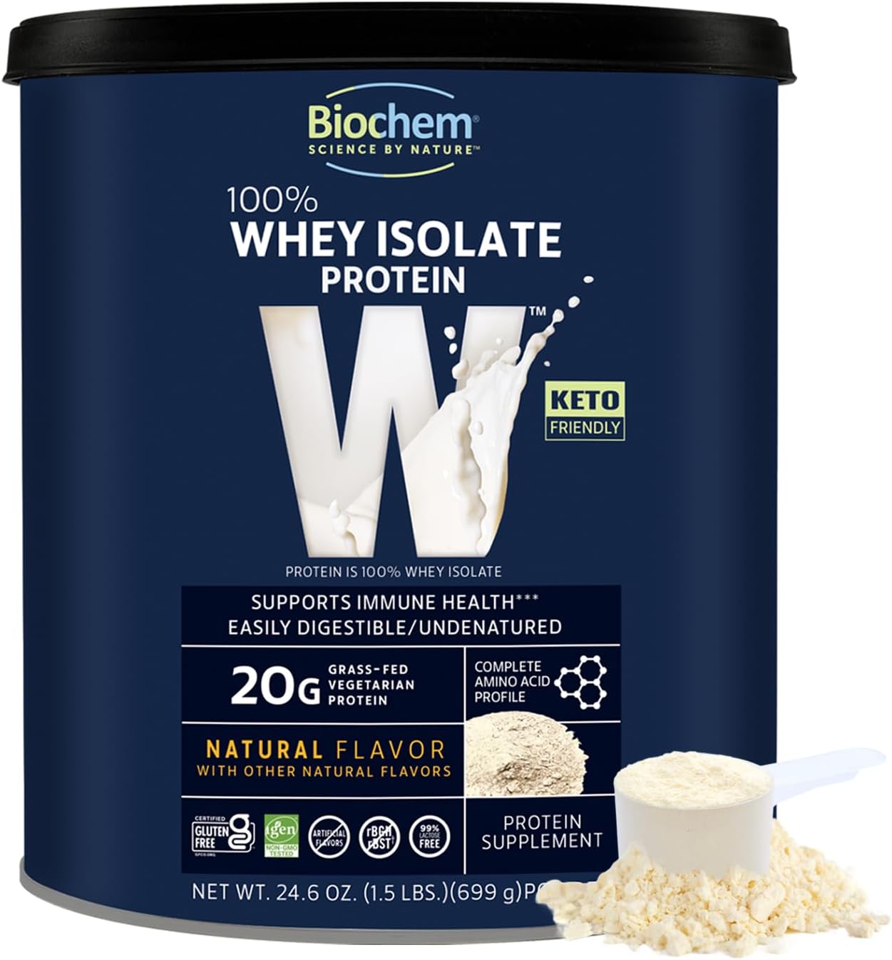 Natural Biochem Whey Protein Powder - 20g Protein for Muscle Support & Intense Workouts - 24.6 oz