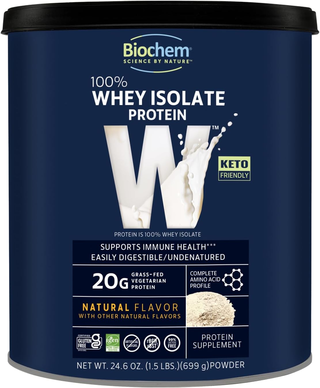 Natural Biochem Whey Protein Powder - 20g Protein for Muscle Support & Intense Workouts - 24.6 oz