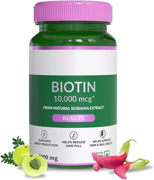Natural Biotin Supplement for Hair, Nails, and Skin Health - Sesbania Grandiflora Herb, 60 Veg Tabs for Women & Men