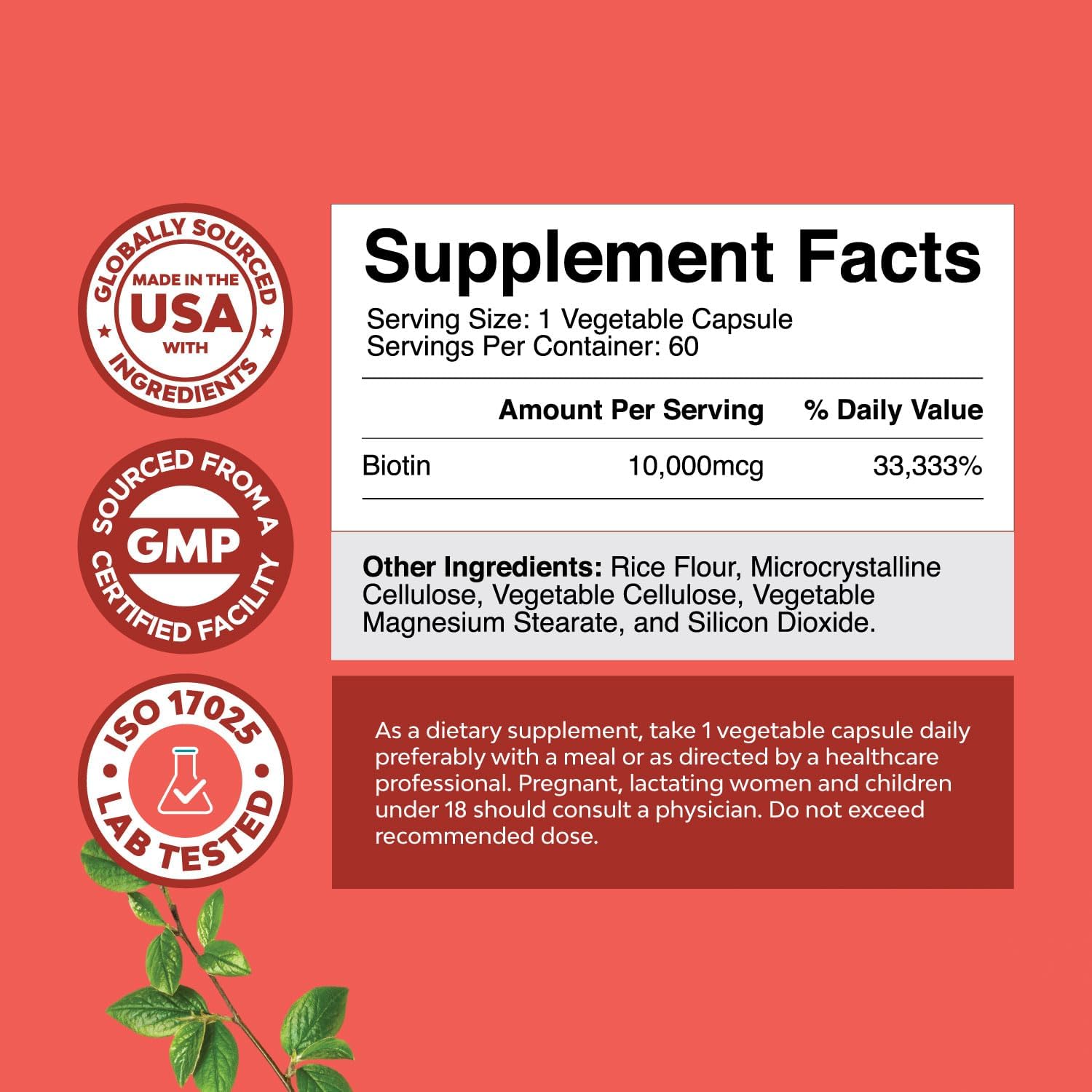 Natural Biotin Vitamins for Hair Growth, Skin and Nails - Potent Supplement for Metabolism Boost in Men and Women