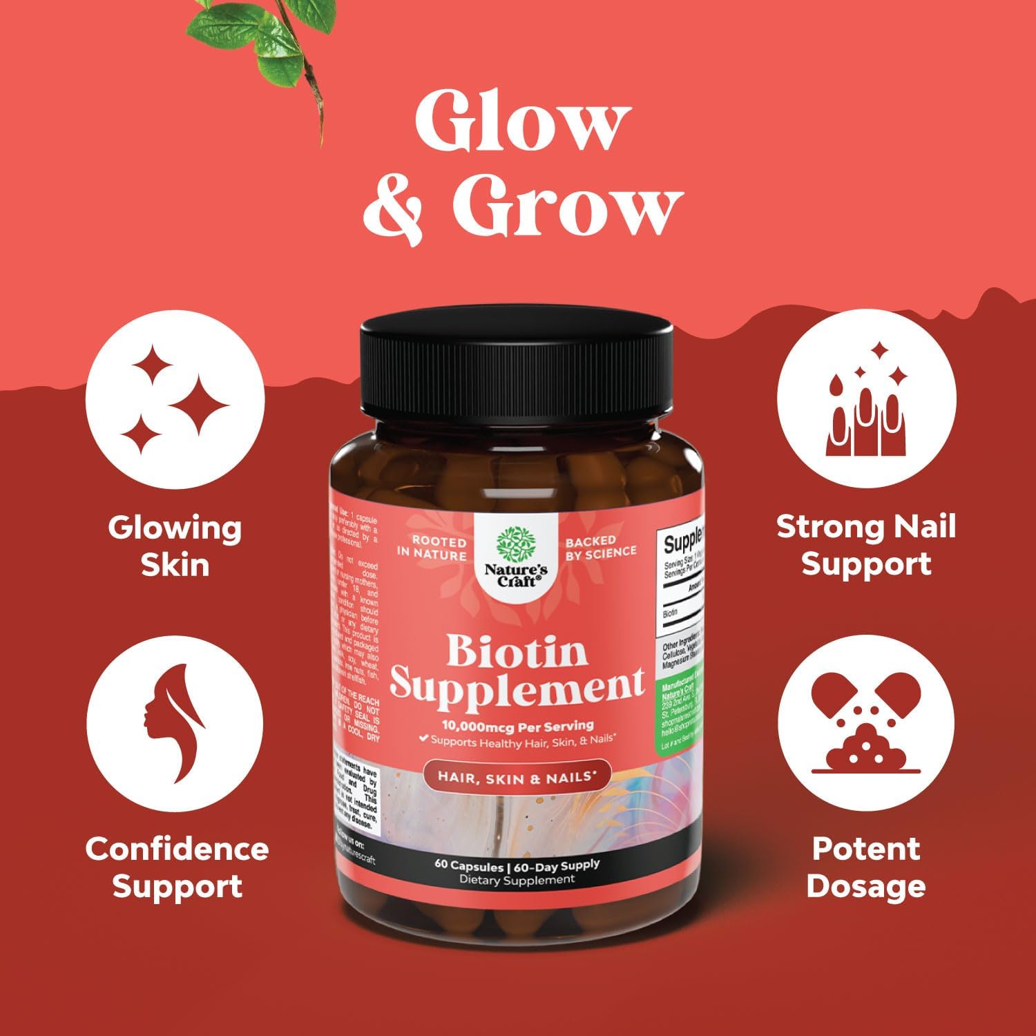 Natural Biotin Vitamins for Hair Growth, Skin and Nails - Potent Supplement for Metabolism Boost in Men and Women
