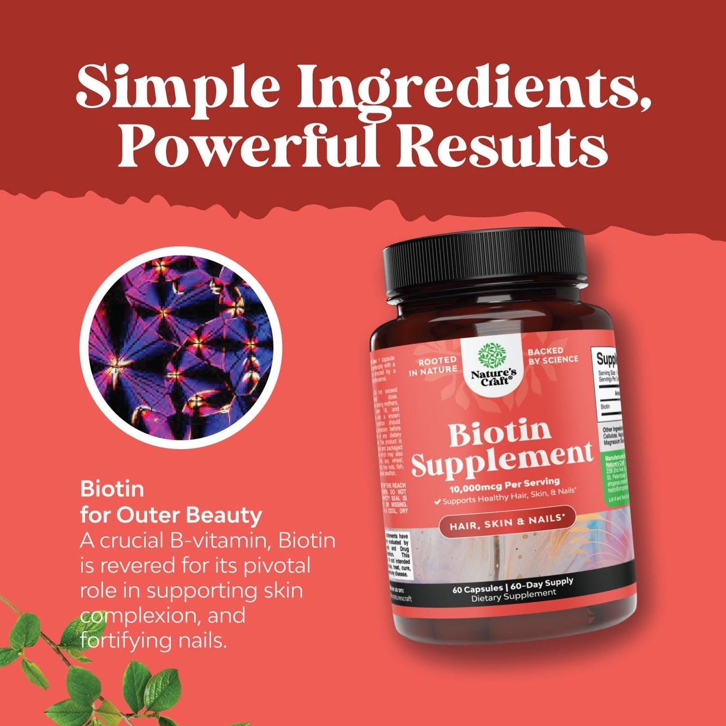 Natural Biotin Vitamins for Hair Growth, Skin and Nails - Potent Supplement for Metabolism Boost in Men and Women