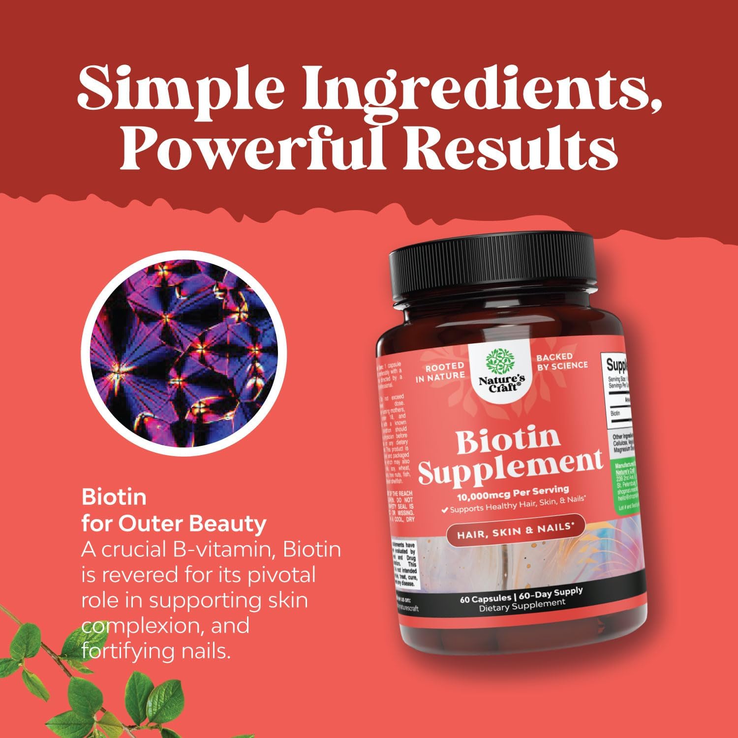 Natural Biotin Vitamins for Hair Growth, Skin and Nails - Potent Supplement for Metabolism Boost in Men and Women