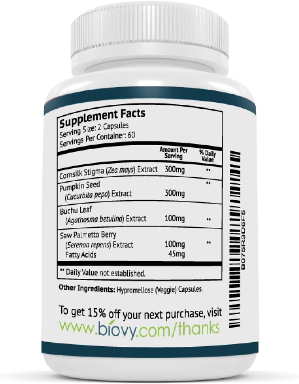 Natural Bladder Control Supplement for Men and Women - Promotes Healthy Urinary Flow - Biolor Stronghold - 120 Capsules