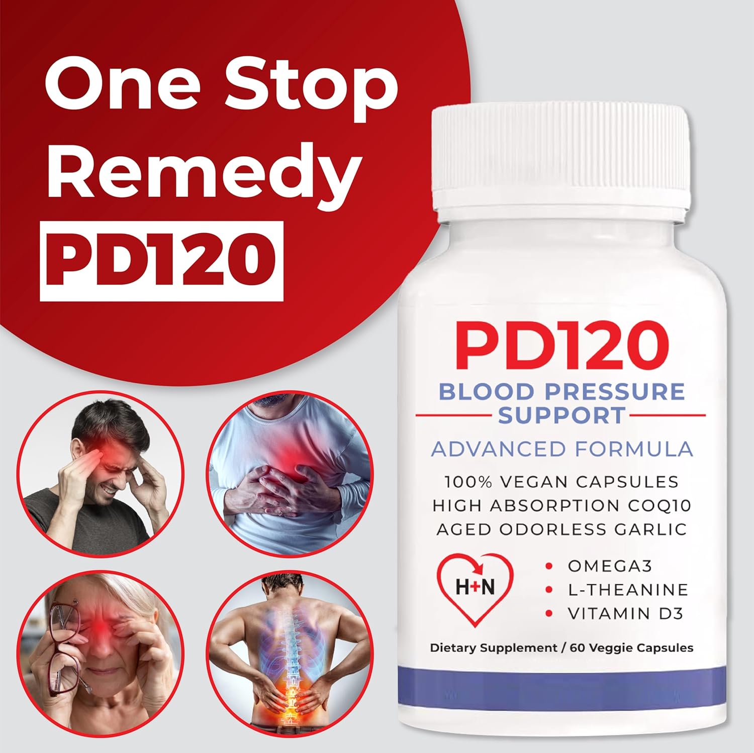 Natural Blood Pressure Support Supplement with CoQ10, Nitric Oxide, Aged Garlic, Omega 3, L-Theanine & Vitamin D3