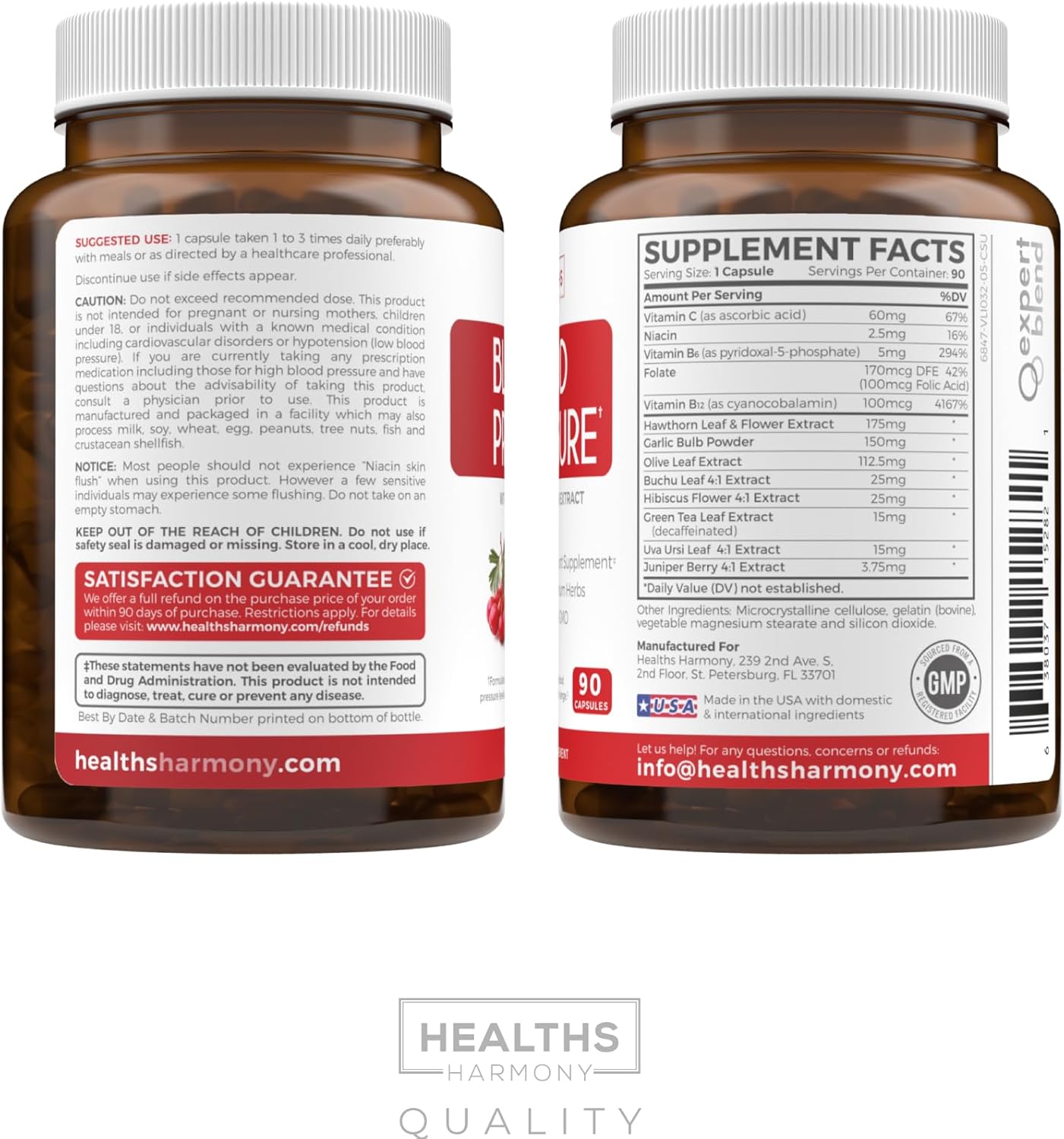 Natural Blood Pressure Support Supplement with High Hawthorn Berry Extract - Non-GMO Formula for Healthy Blood Pressure - 90 Capsules by Healths Harmony