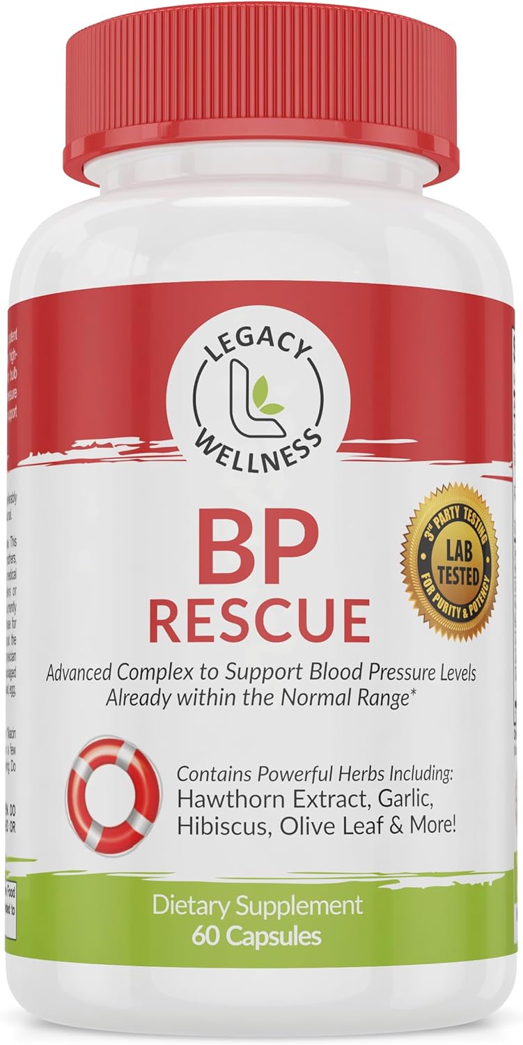 Natural Blood Pressure Support Supplement with Vitamins & Herbs - Promotes Circulation & Blood Flow - Hawthorn Berry, Garlic, Hibiscus Capsules for Men & Women - LegacyNutra BP Rescue