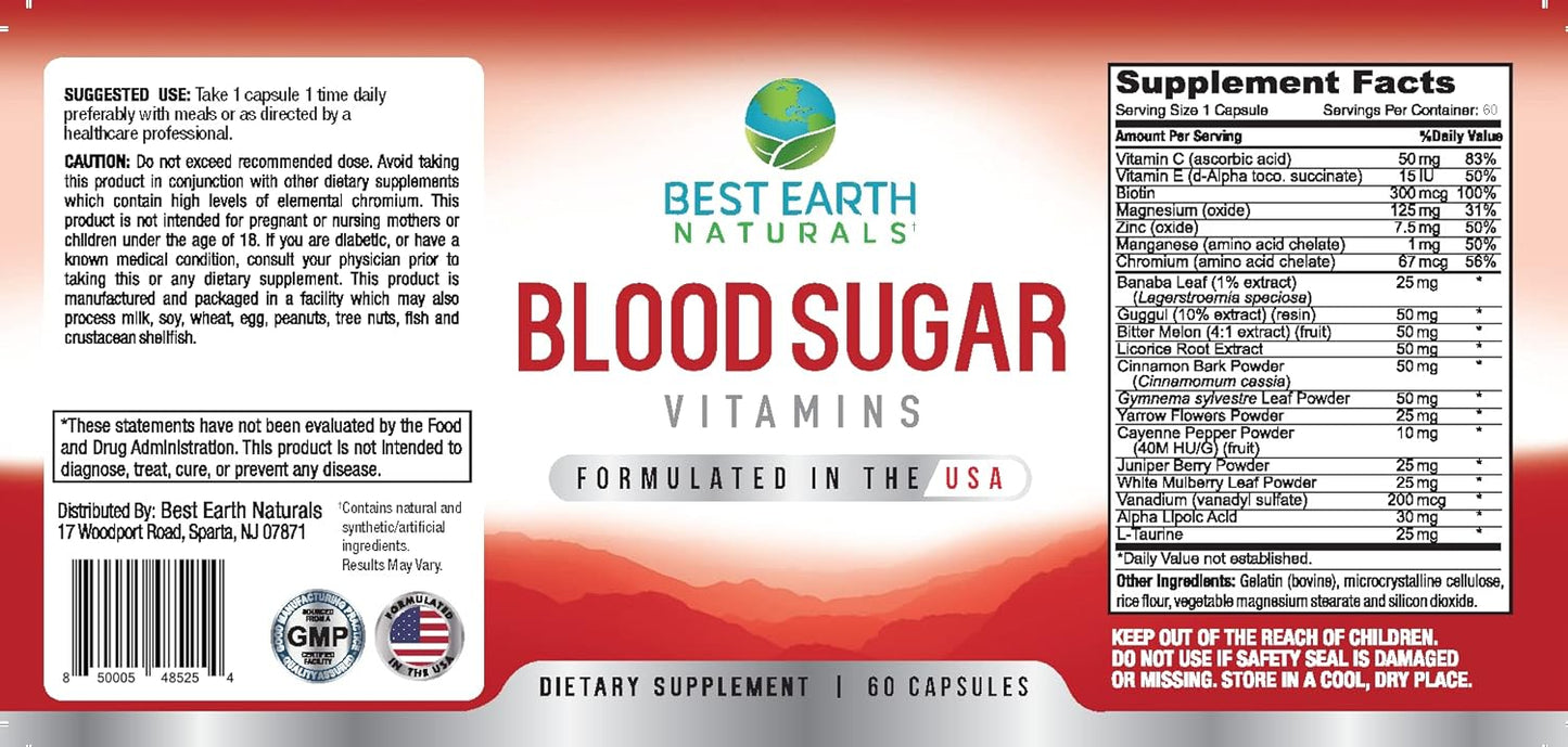 Natural Blood Sugar Control Vitamins - 60 Count by Best Earth Naturals