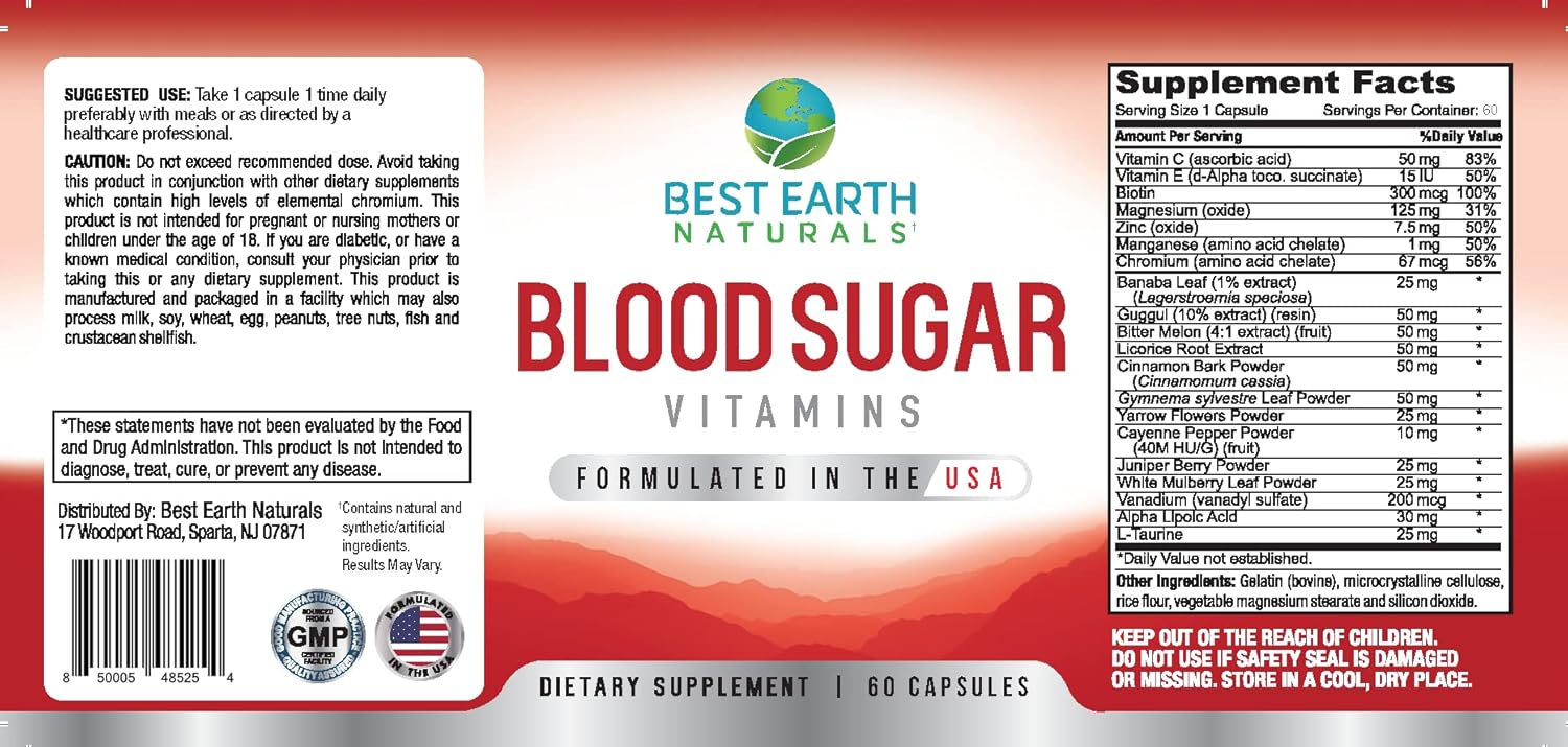 Natural Blood Sugar Control Vitamins - 60 Count by Best Earth Naturals